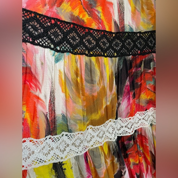 FUZZI X Jean Paul Gaultier YSK Vtintage Mesh Tiered Maxi Skirt Size XL Boho - Picture 6 of 9